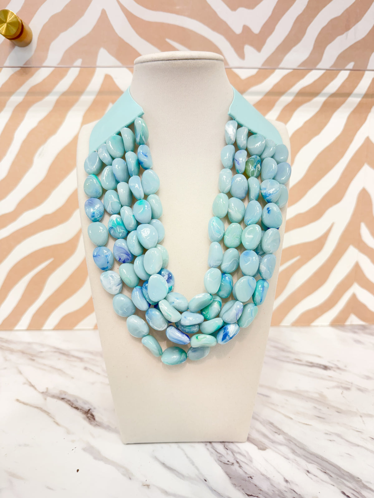 Multi Strand Pebble Beaded Necklace - Turquoise
