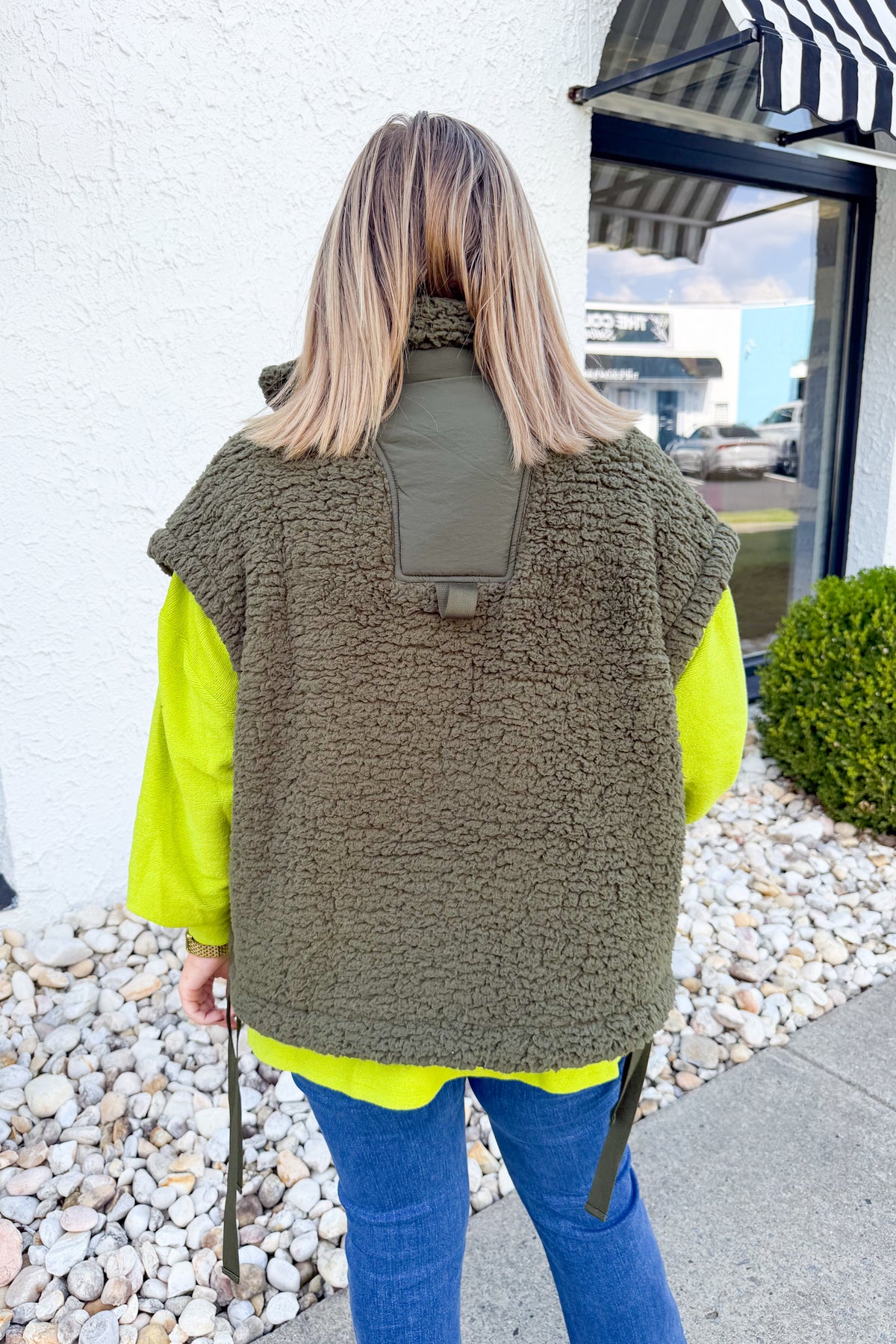 Oversized Faux Fur Vest in Dark Olive