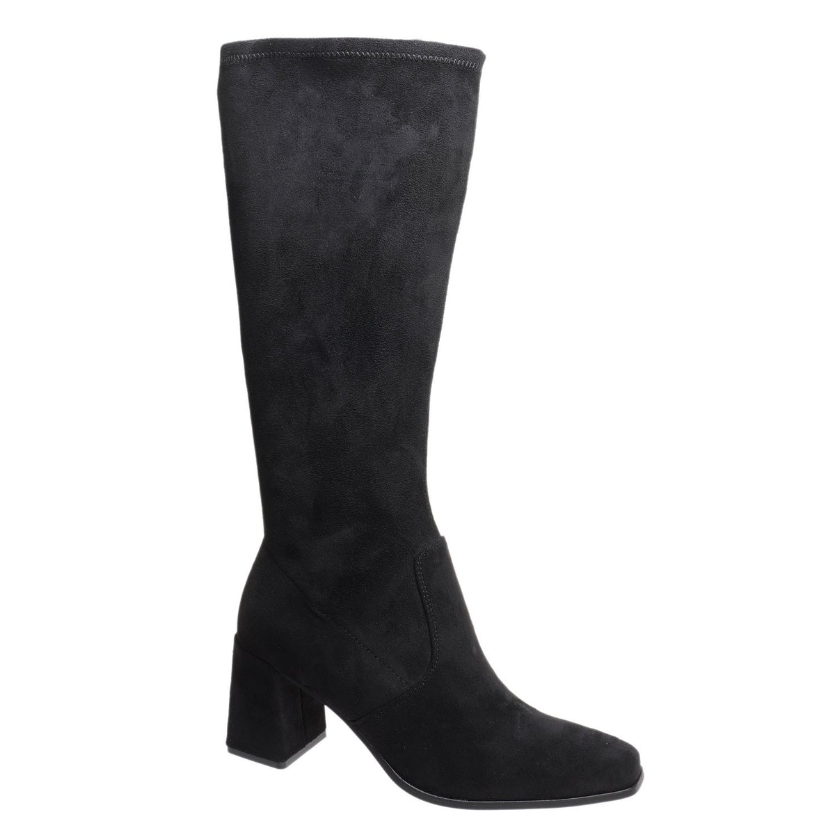 Tall Black Suede Chunky Block Heeled Boot
