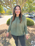Slightly Oversized Lightweight Center Seam Sweater in Army Green
