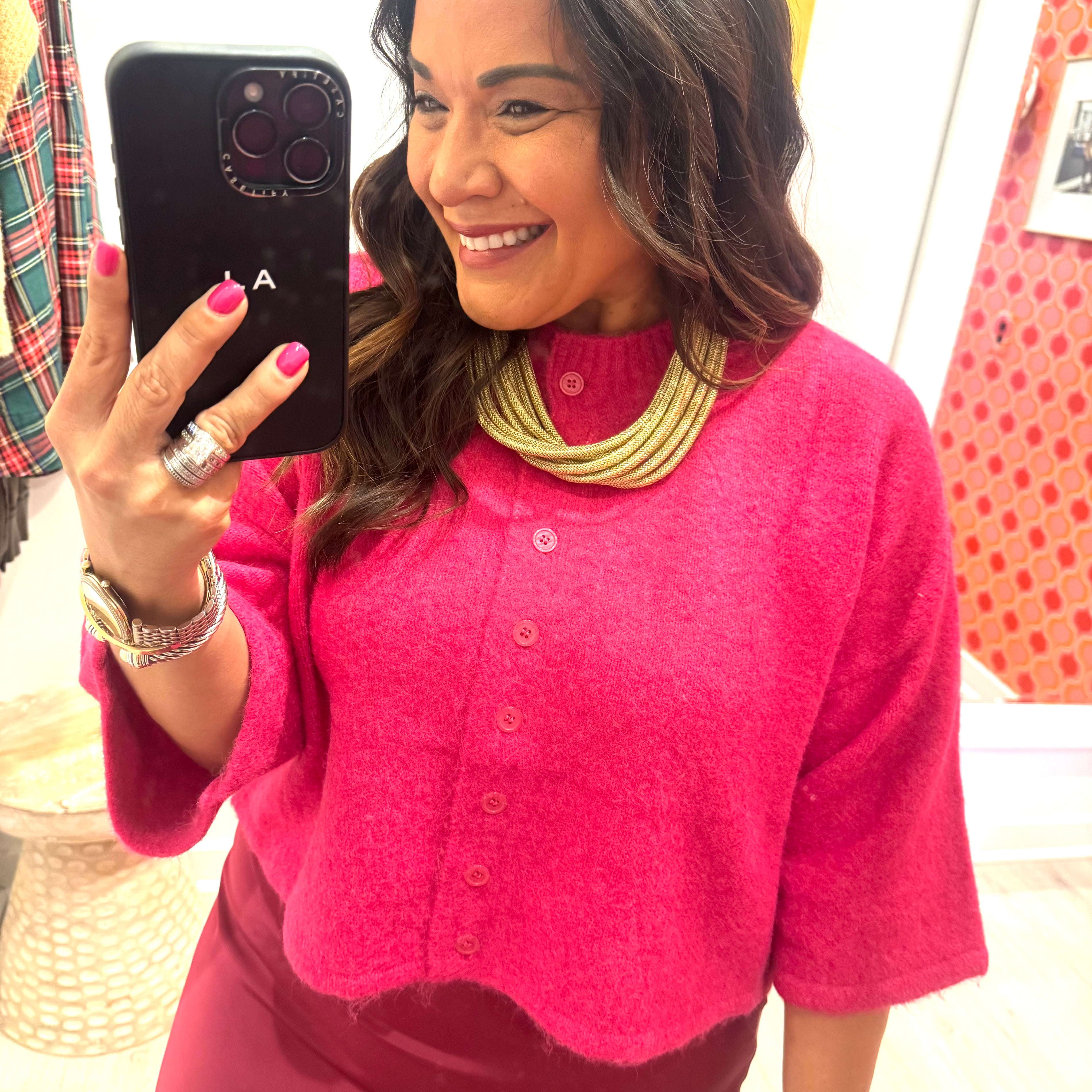 Hot Pink Lady Sweater Cardigan