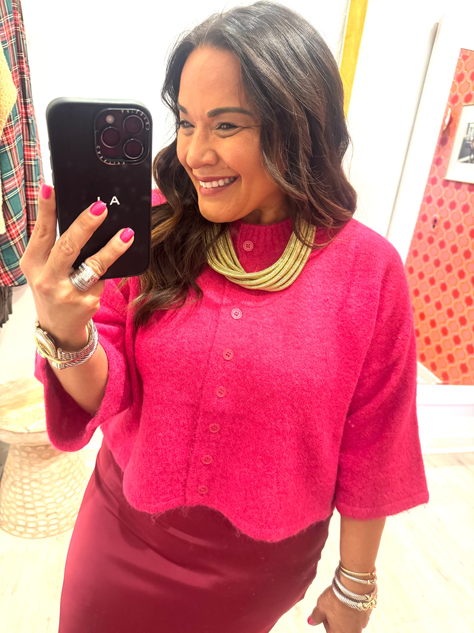 Hot Pink Lady Sweater Cardigan