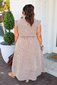 Bowing in with Stripes Dress in Brown