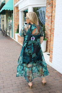 Fall Fairytale Sheer Floral Overlay Maxi Dress