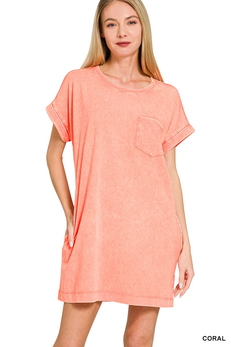 Throw On + Go Dress in Coral | BOMB BASIC