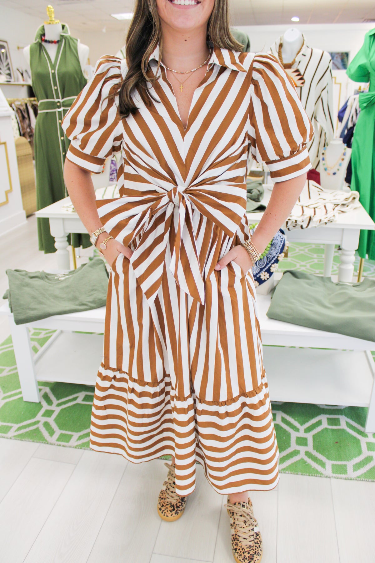 Easy Confidence Camel Striped Dress