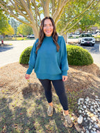 Side Slit Mockneck Long Sleeve Knit Sweater in Teal