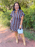 Klein Striped Shift Dress in Blue/Brown