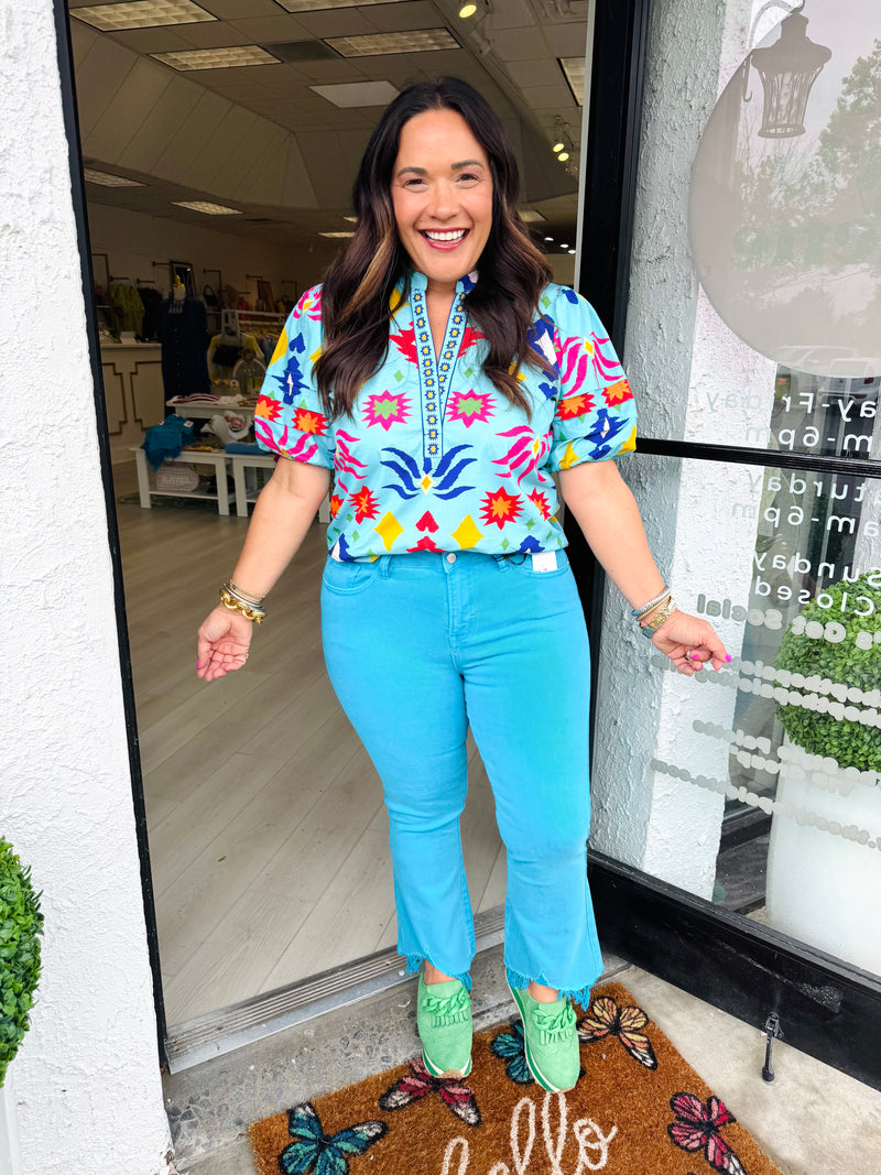 Raya Top in Aqua Ikat | MAUDE