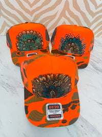 Feather Trucker Hat - Orange Camo (3 Options)