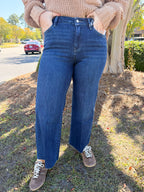High Rise Crease Line Trouser Hem Crop Wide Leg Denim | VERVET