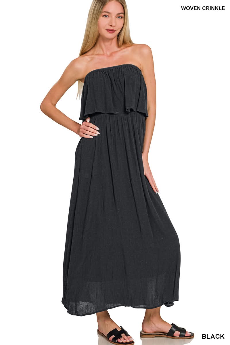 Effortless + Easy Strapless Dress in Black| BOMB BASIC