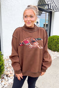 Flying Mallard Embroidered Mock Neck Sweatshirt - Brown
