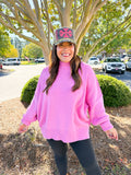 Side Slit Mockneck Long Sleeve Knit Sweater in Candy Pink