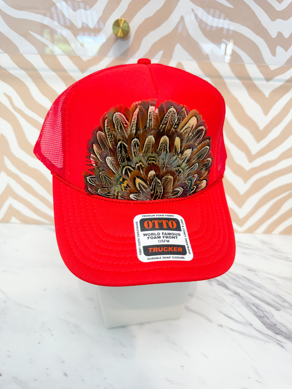 Feather Trucker Hat - Red (3 Colors)