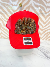 Feather Trucker Hat - Red (3 Colors)