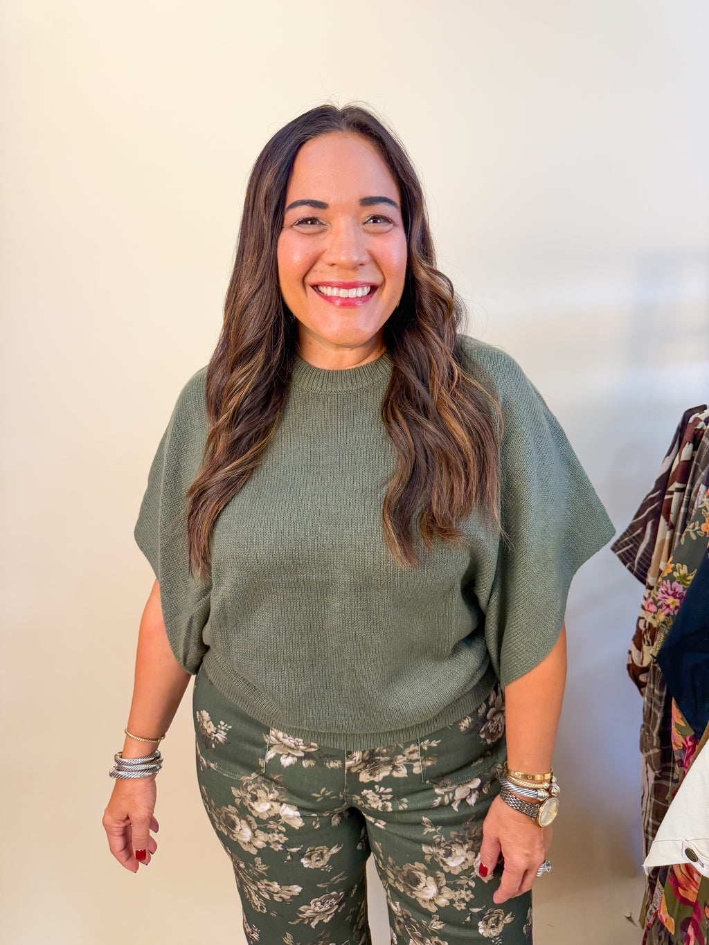 Oversized Boat Neck Knit Blouse in Olive