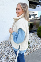 Oversized Faux Fur Vest in Sand Beige