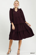Kimberly Ruffle Shoulder Dress in Merlot