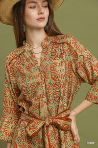 Picked For You Printed Tie Waist Midi Dress