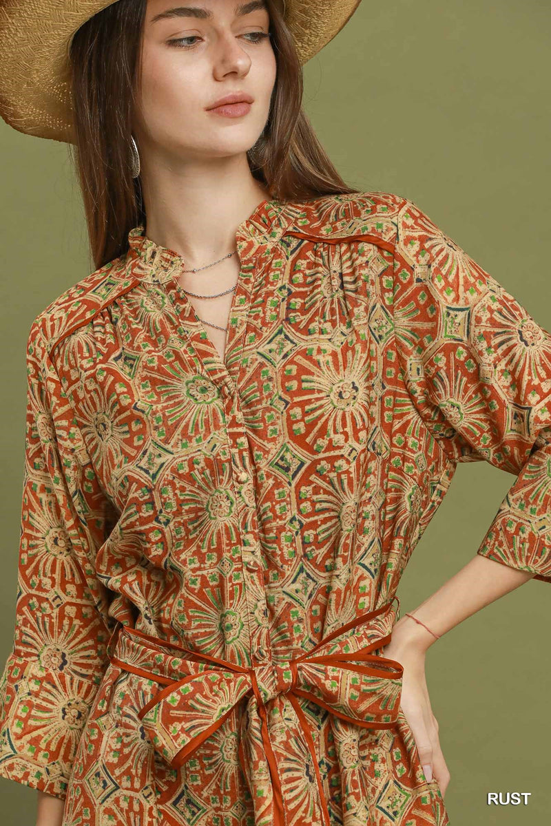 Picked For You Printed Tie Waist Midi Dress