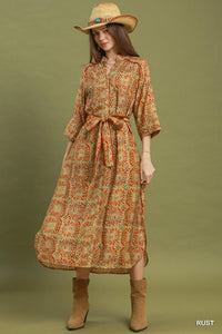 Picked For You Printed Tie Waist Midi Dress