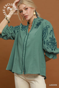 Lazy Lagoon Embroidered Blouse