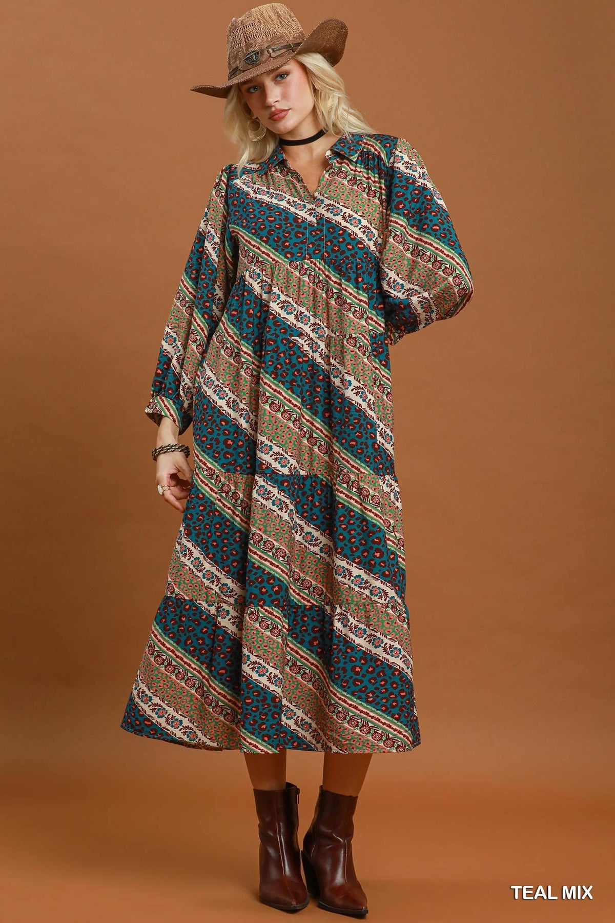 Mountain Weekend Mixed Print Maxi Dress