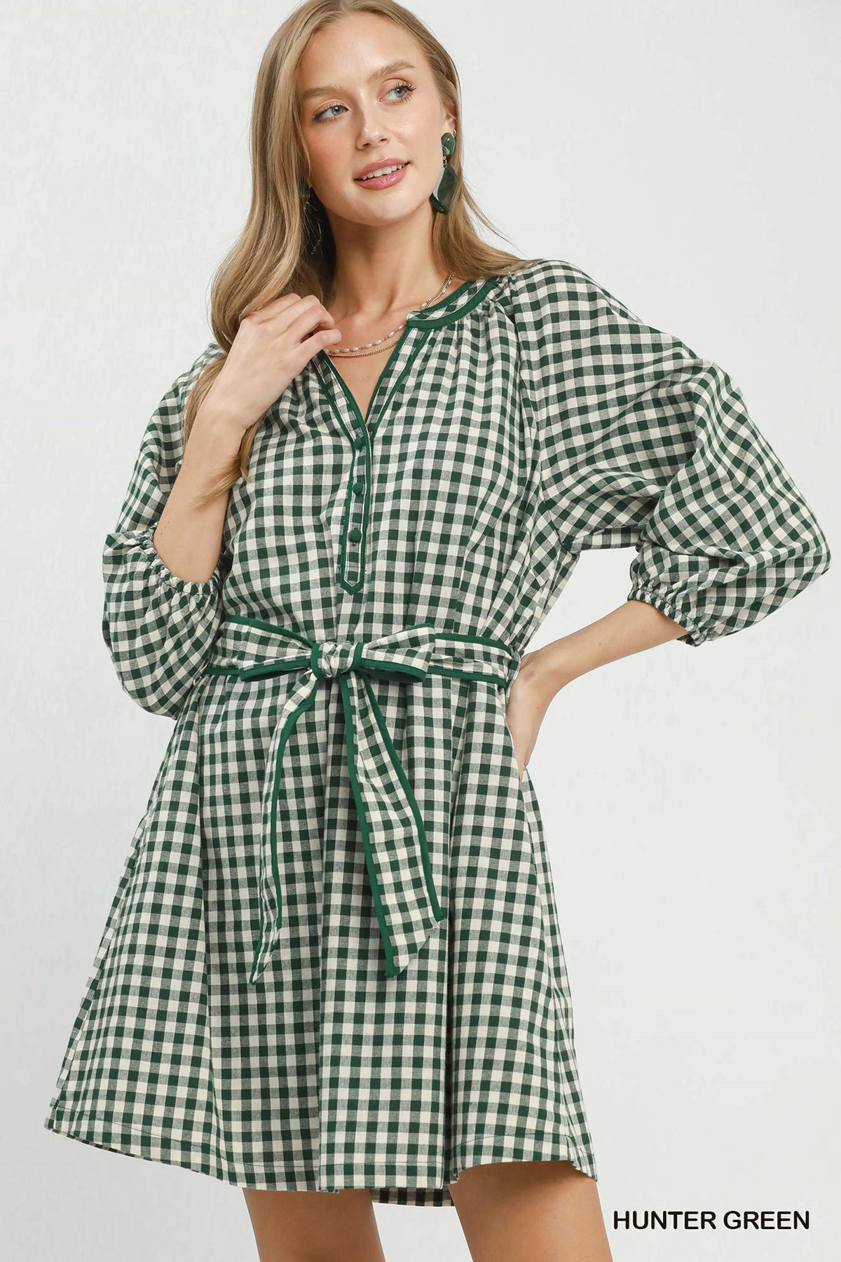 Girly Green Gingham Tie Waist Mini Dress