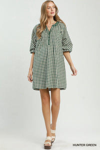 Girly Green Gingham Tie Waist Mini Dress