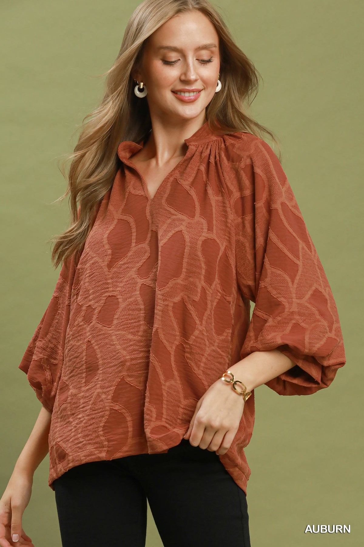 Rustic Fall Floral Textured Blouse