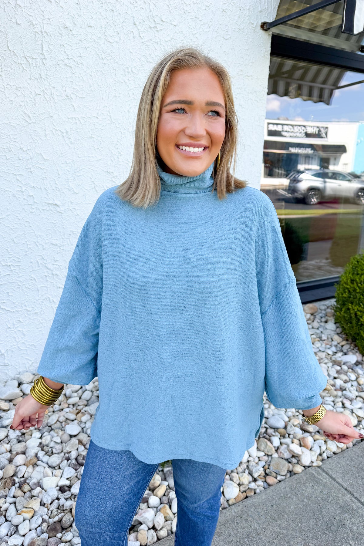 Anytime + Anywhere Mockneck Sweater in Blue