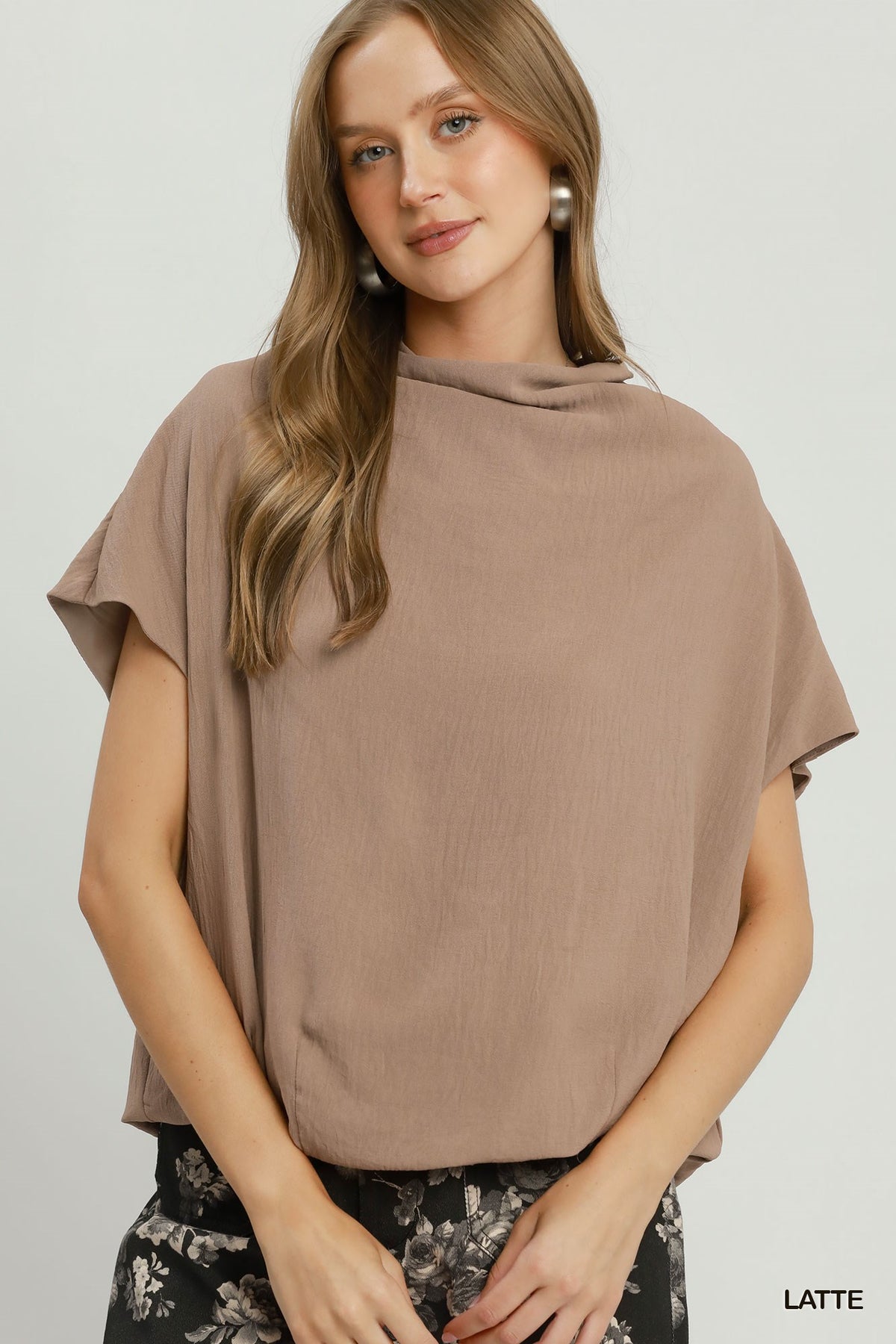 Cara Cowl Neck Blouse in Tan