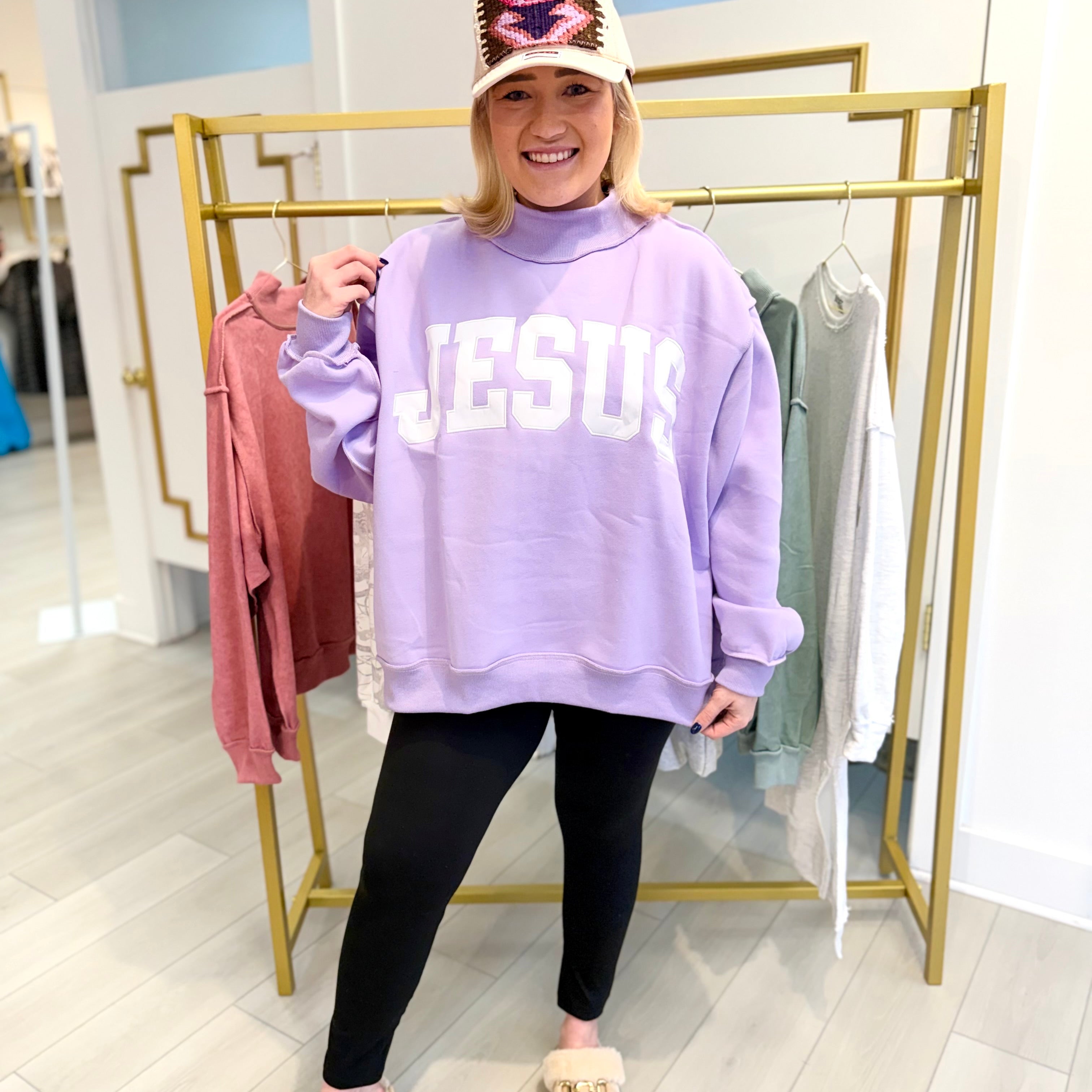 JESUS Embroidered Mock Neck Sweatshirt