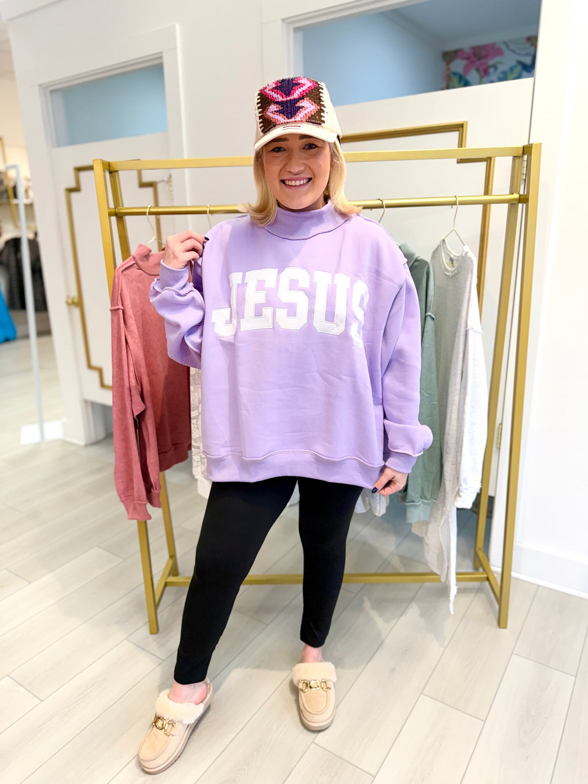 JESUS Embroidered Mock Neck Sweatshirt