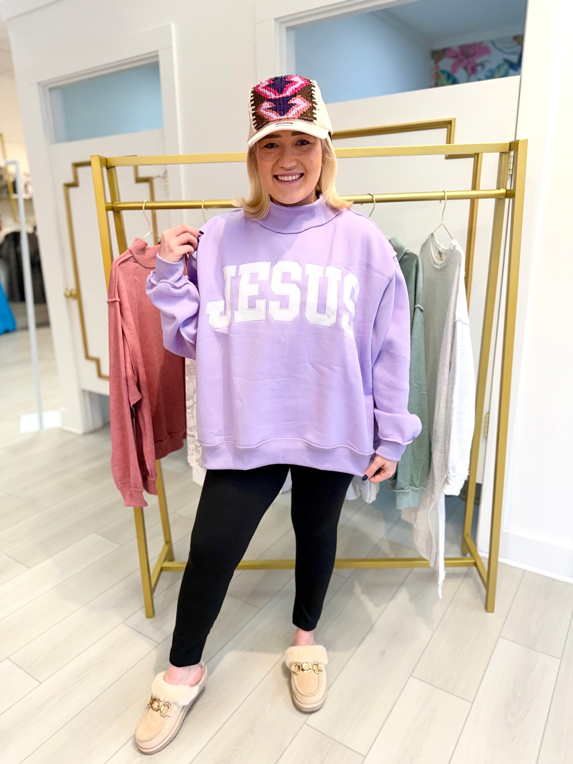 JESUS Embroidered Mock Neck Sweatshirt