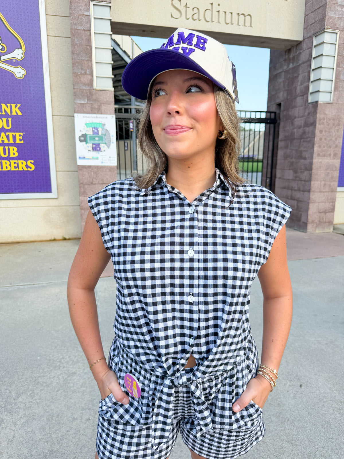Sabine Collar Top in Black Gingham