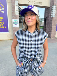 Sabine Collar Top in Black Gingham