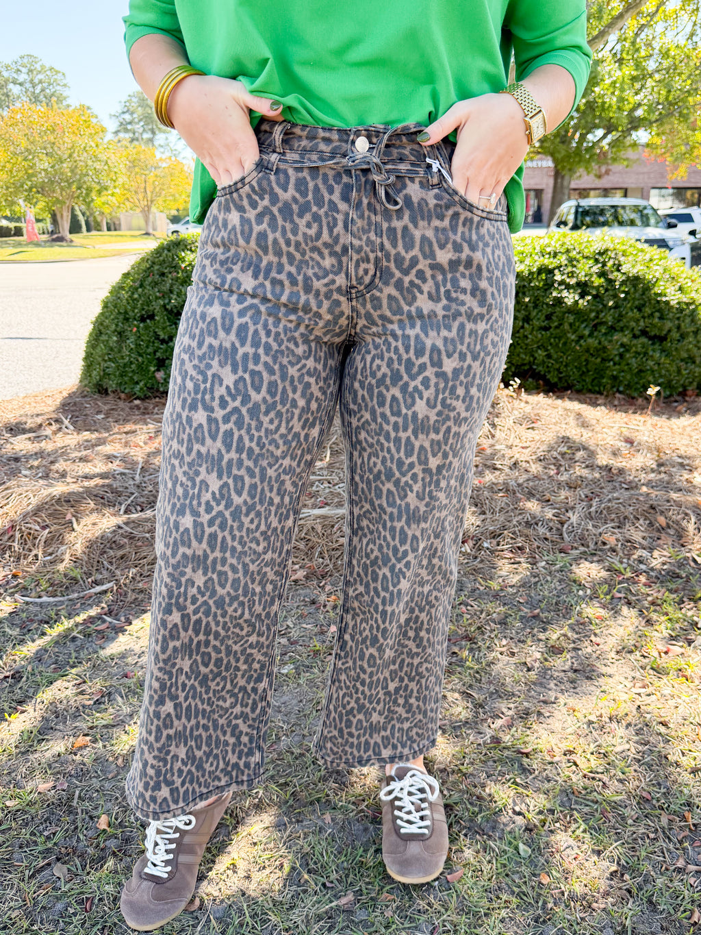 High Rise Leopard Crop Wide Leg with Tie Denim | VERVET
