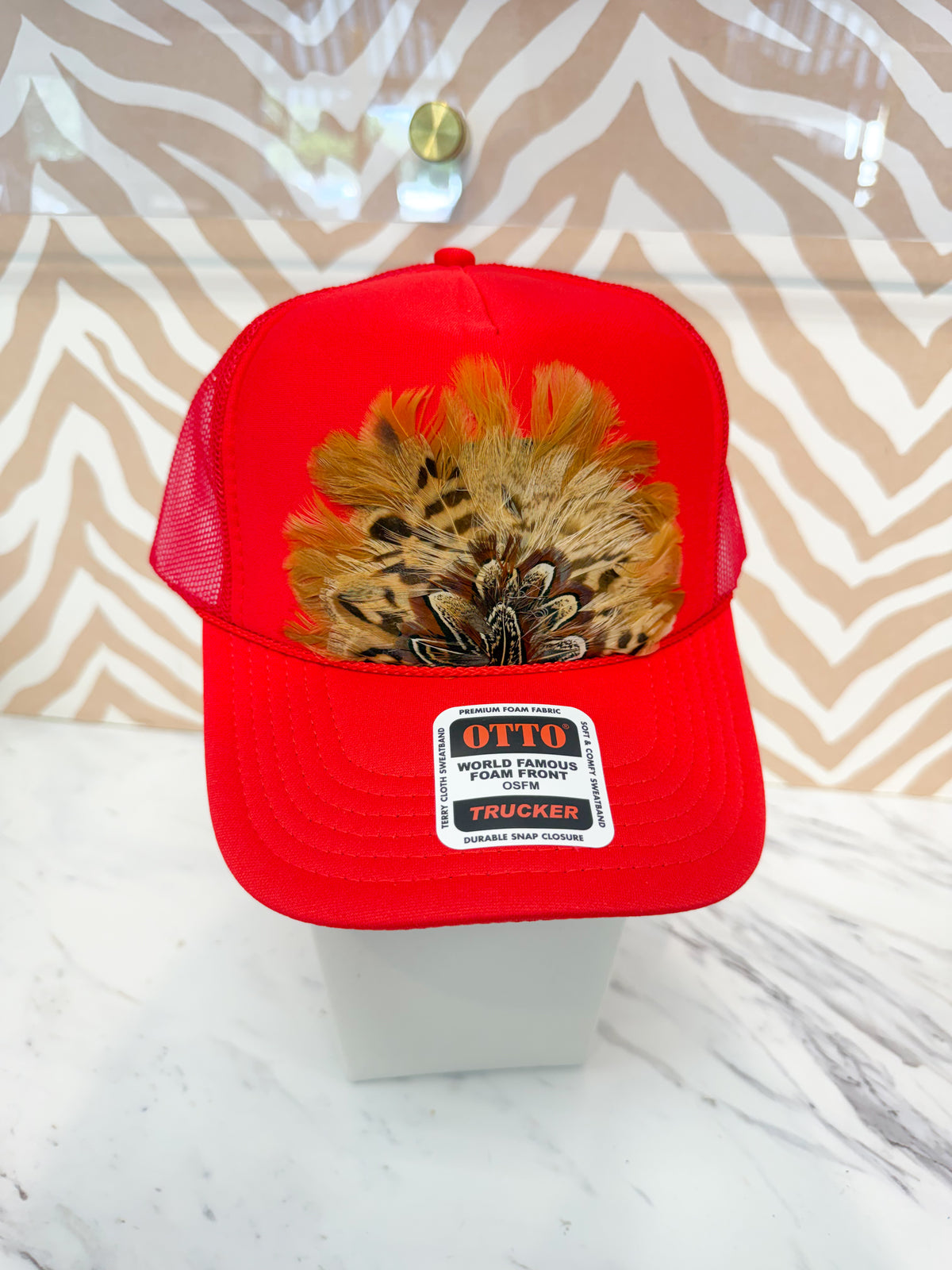 Feather Trucker Hat - Red (3 Colors)