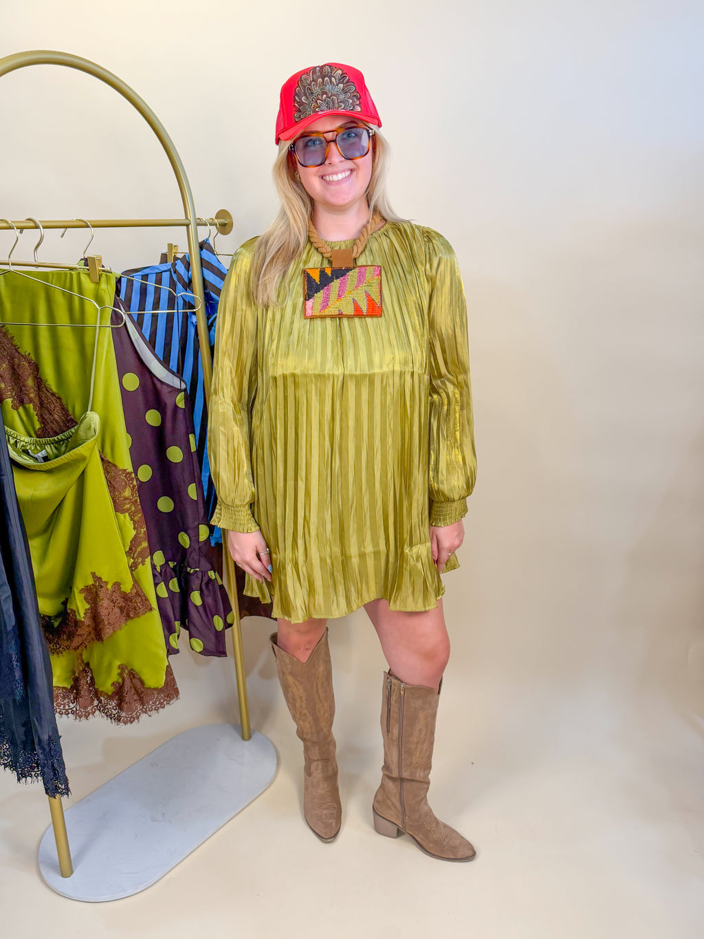 Martini Please Olive Pleated Mini Dress