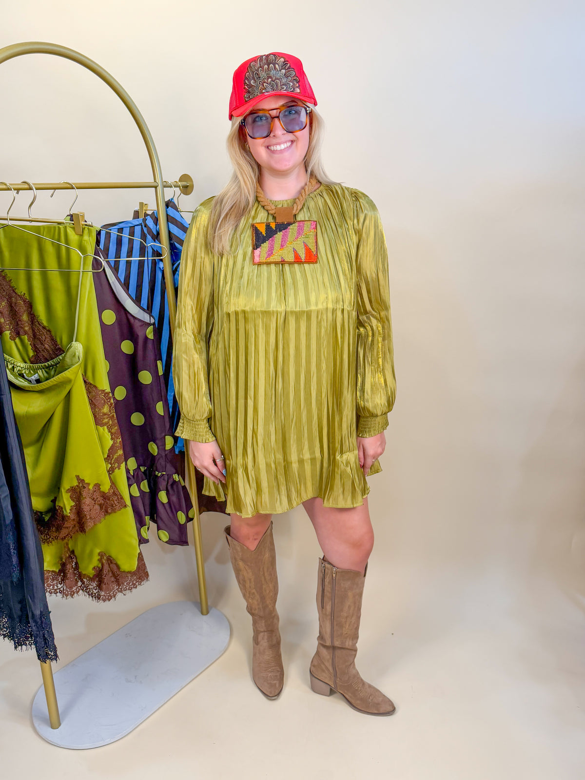 Martini Please Olive Pleated Mini Dress