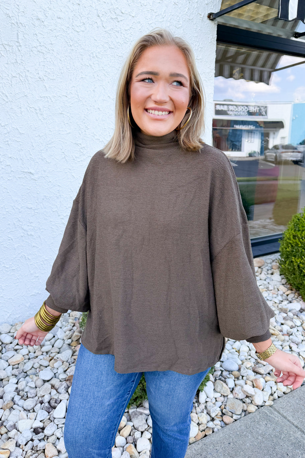 Anytime + Anywhere Mockneck Sweater in Brown