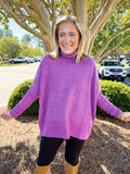 Oversized Balloon Sleeve Turtleneck Sweater in Light Plum