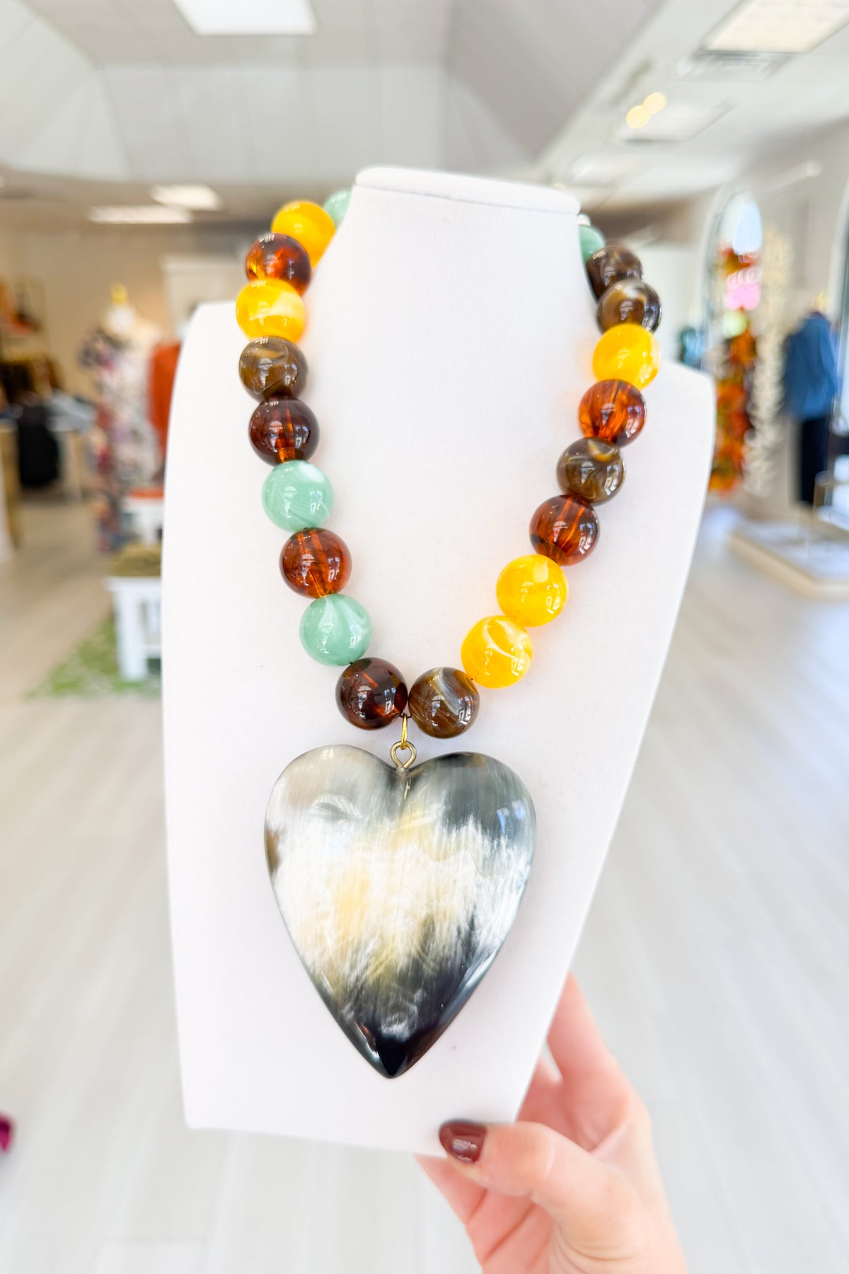 Love Struck Heart Necklace - Grey/Mustard Multi