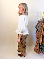 Long Puff Sleeve Belt Buckle Blouse in Ecru