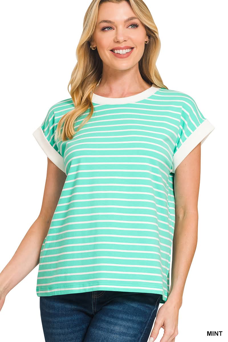 Sabrina Striped Top in Mint | BOMB BASIC