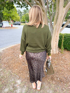 Lightweight V-Neck Long Sleeve Slouchy Sweater in Dark Olive