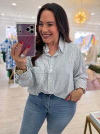 Breezy Banks Button Up in Classic Blue | Bomb Basic