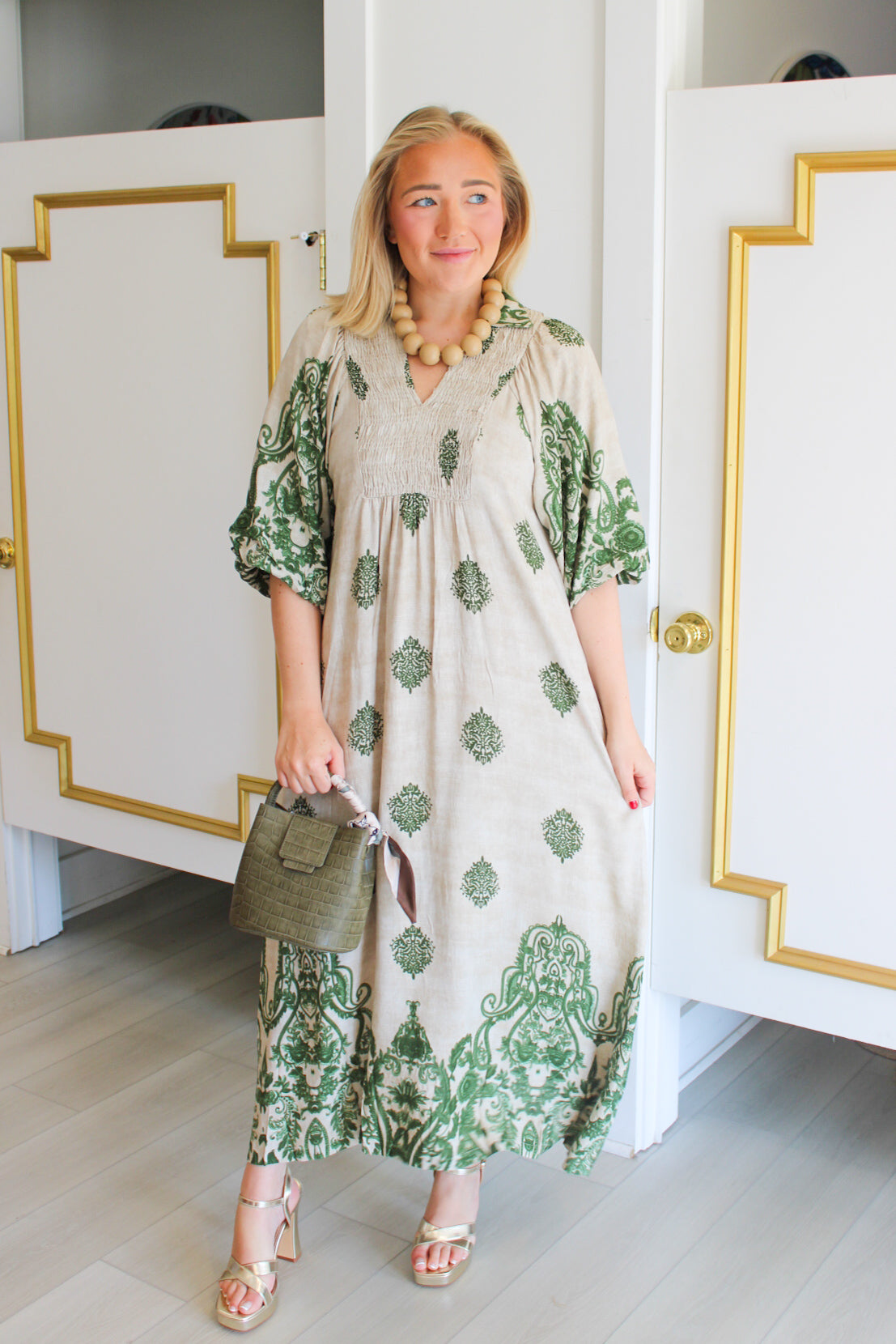 Emblems Print Maxi Dress in Sage